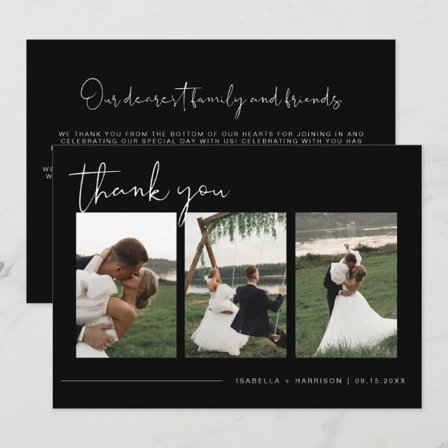 Invitation JOVI Moderne Edgy Black Photo Mariage Merci (Devant / Derrière)