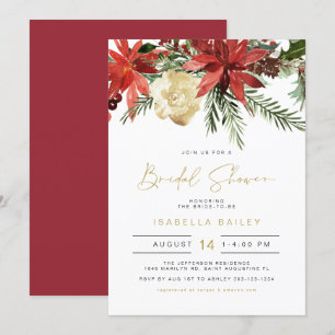 Invitation JOVI Vacances Rouge et Or Poinsettia Fête des mari