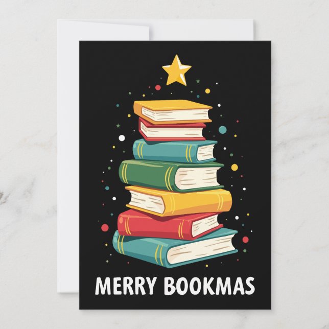 Invitation Joy Bookmas - Festive Book Stack for Book Lovers (Devant)