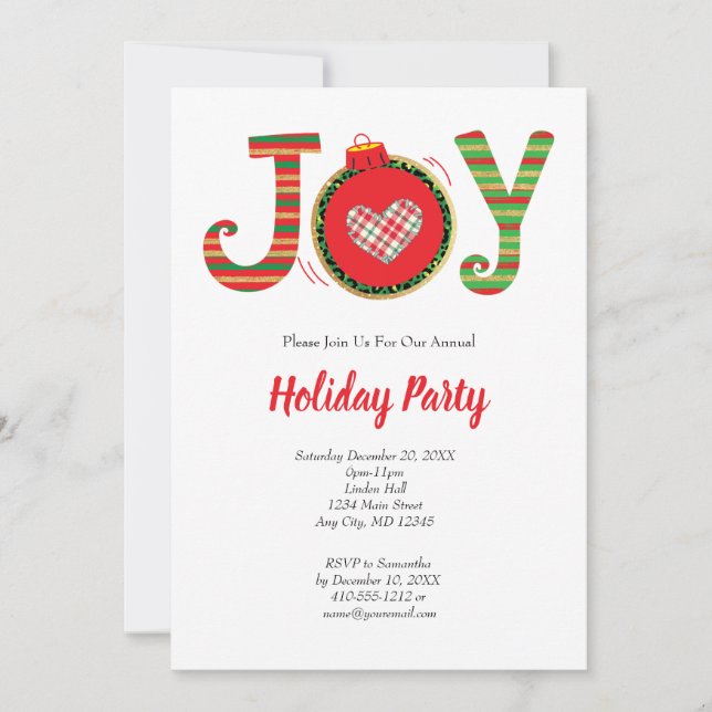 Invitation Joy Red Green Noël Fête de Noël (Devant)
