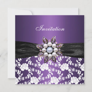 Invitation Joyau blanc violet Floral Elegant Class