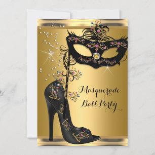 Invitation Joyau de bal Mascarade Noir Or
