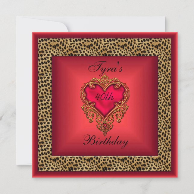 Invitation Joyau de coeur rouge sauvage Or élégant 40e annive (Devant)