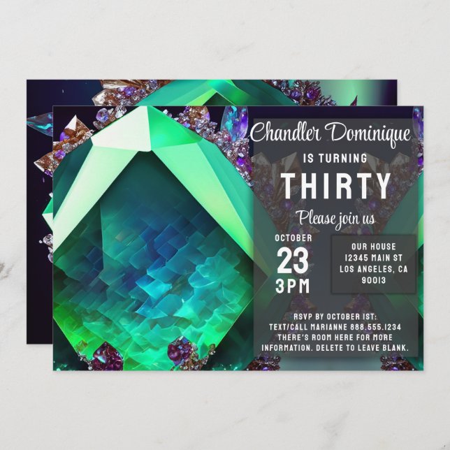 Invitation Joyau de cristal Green Emerald Gemstone May Annive (Devant / Derrière)