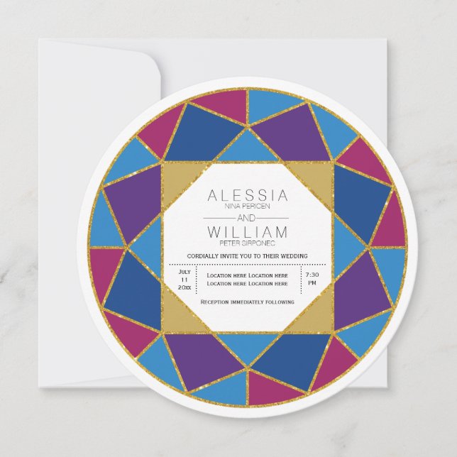 Invitation Joyau de diamants abstrait moderne tons mariage (Devant)