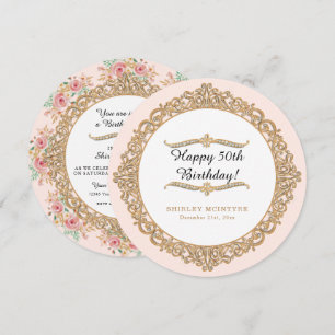 Invitation Joyau d'or aux fleurs roses rousses