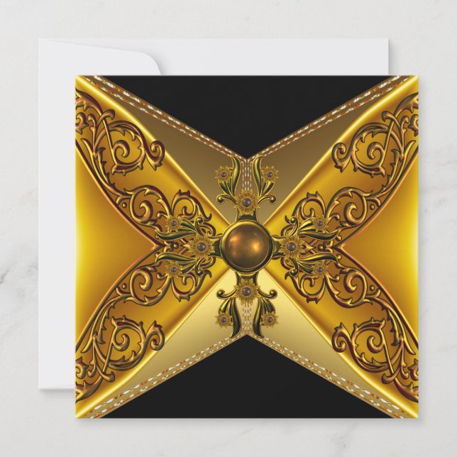 Invitation Joyau d'or floral noir 50e anniversaire (Devant)