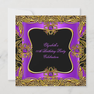 Invitation Joyau d'or Léopard violet Noir Anniversaire