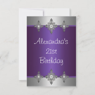 Invitation Joyau en argent violet élégant 21e anniversaire