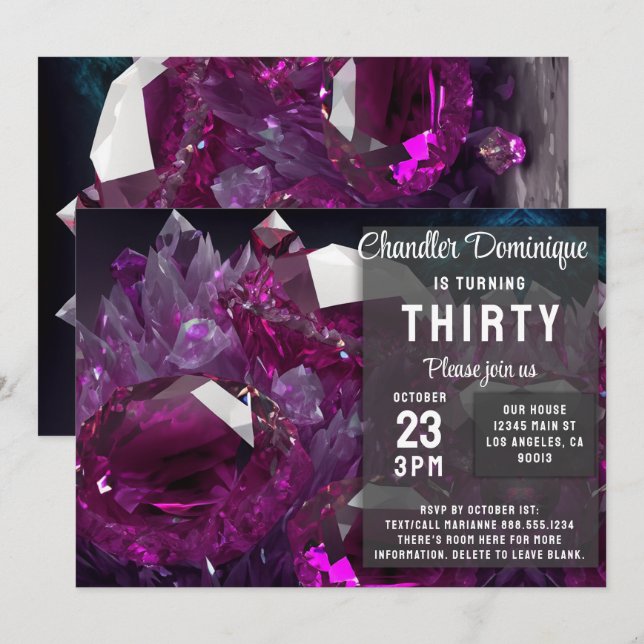 Invitation Joyau en cristal Tone Cancer Ruby Rouge Juillet An (Devant / Derrière)