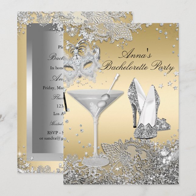 Invitation Joyau en or d'argent Joyau Dentelle Bachelorette (Devant / Derrière)