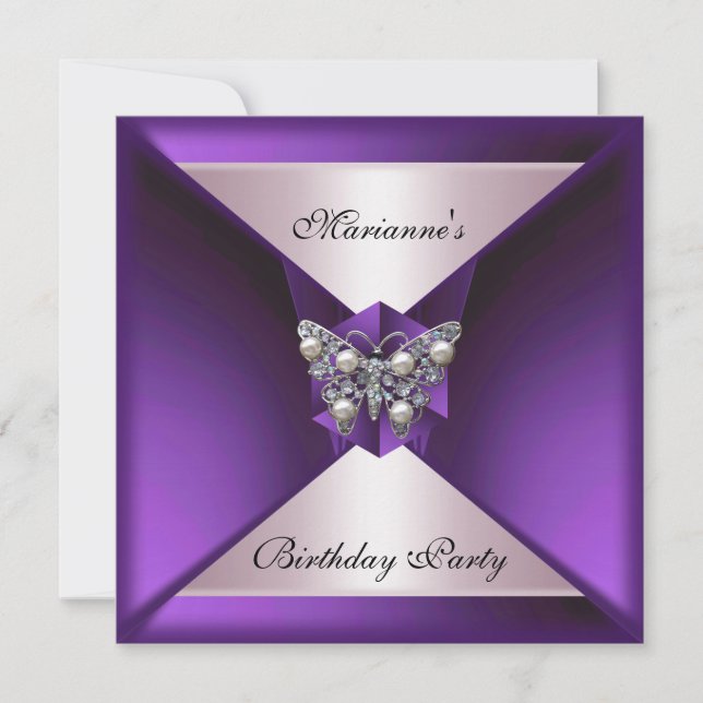 Invitation Joyau en perle violet élégant Anniversaire Argent  (Devant)