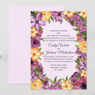 Invitation Joyau jaune violet ton Mariage floral
