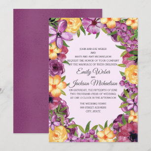 Invitation Joyau jaune violet Tone Floral Iridescente Mariage