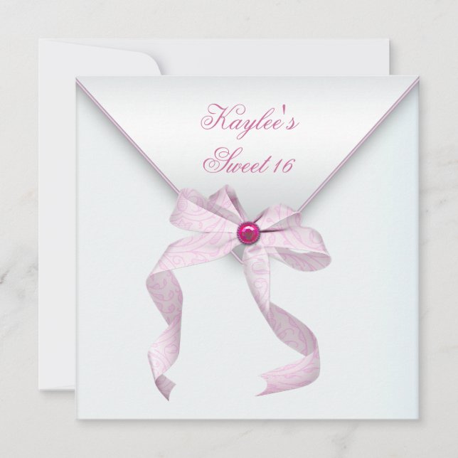 Invitation Joyau rose Bow Joli Parti Sweet sixteen blanc (Devant)