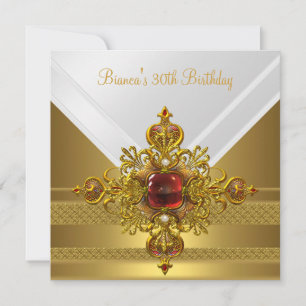 Invitation Joyau rouge blanc or 30e fête d'anniversaire