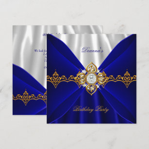 Invitation Joyau Royal Bleu Or Anniversaire Noir Blanc Soie 2
