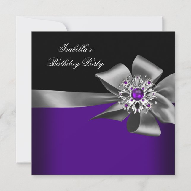 Invitation Joyau violet noir violet gris Joyau fête d'anniver (Devant)