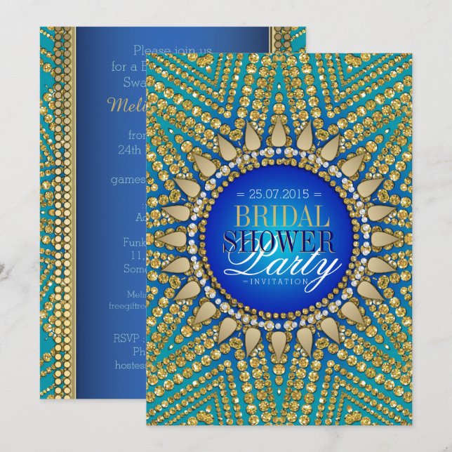 Invitation Joyaux turquoises de Bohême Perles d'or Douche nup (Devant / Derrière)