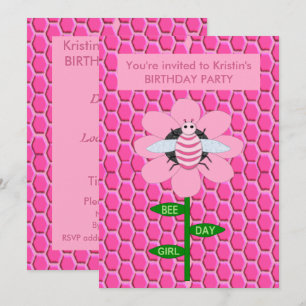 Invitation Joyeuse Bee Day Girl rose Anniversaire Bumblebee C