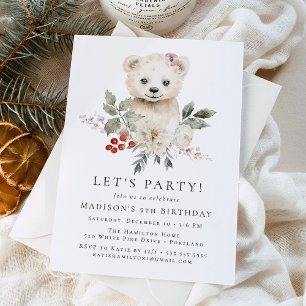 Invitation Joyeuse fête d'anniversaire ours polaire aquarelle