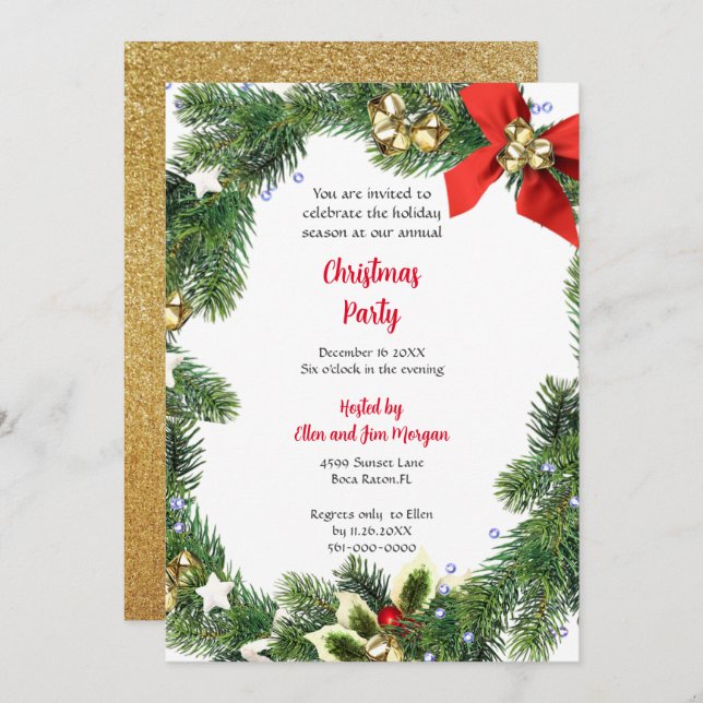 Invitation Joyeuse fête de Noël avec Vacances vertes (Devant / Derrière)