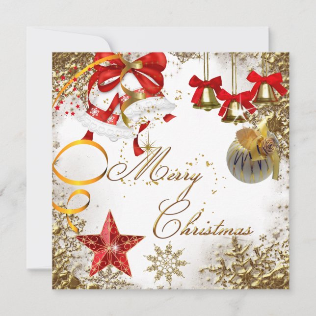 Invitation Joyeuse fête de Noël Blanc or Rouge Noël Neige (Devant)