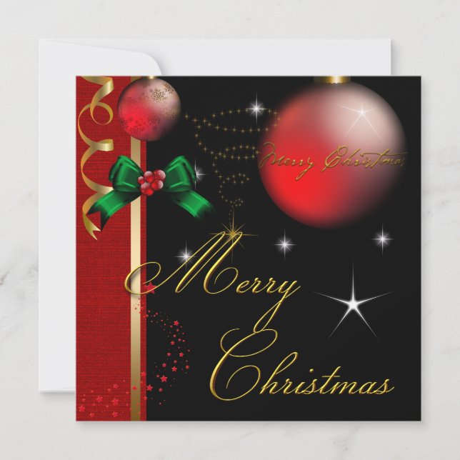Invitation Joyeuse fête de Noël or Rouge Noir Noël Parties sc (Devant)