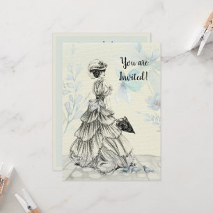 Invitation Joyeuse fête des mères Femme victorienne Parasol B