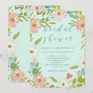 Invitation Joyeuse florale sur Mint Green Fête de l'mariée