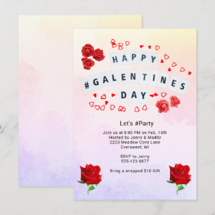 Invitation Joyeuse Galentine's Day Hashtag Faisons la fête Ro