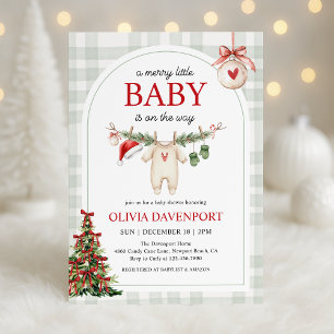 Invitation Joyeuse petite Baby Shower Noël Gingham Hiver