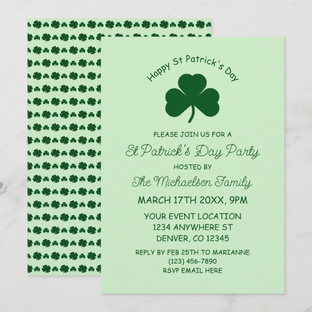 Invitation Joyeuse Saint-Patrick (Devant / Derrière)