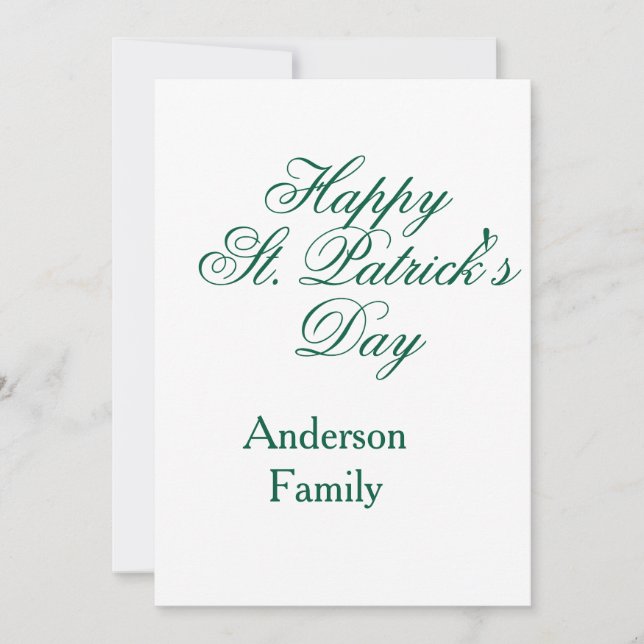 Invitation Joyeuse Saint-Patrick famille nom vert minimal (Devant)
