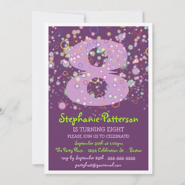 Invitation Joyeuses bulles ! Nombre de couleurs fête d'annive (Devant)