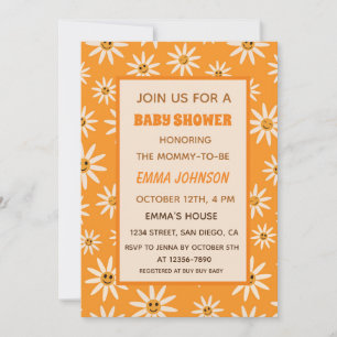Invitation Joyeuses Daisies Blanches Rétro Groovy 