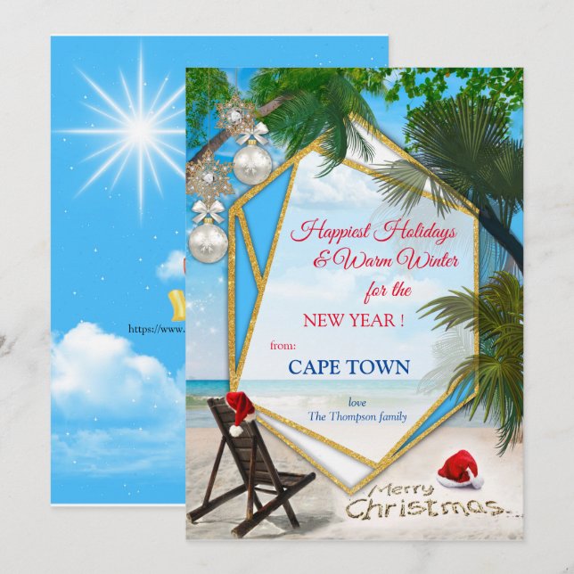 Invitation Joyeuses vacances à Sunny Cape Town (Devant / Derrière)