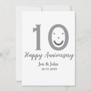 Invitation Joyeux 10e anniversaire nom date gris emoji gras