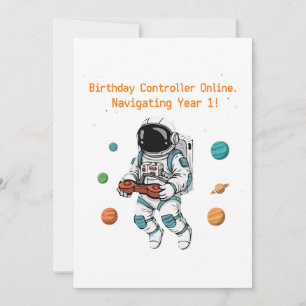 Invitation Joyeux 1er anniversaire au joli astronaute gamer  