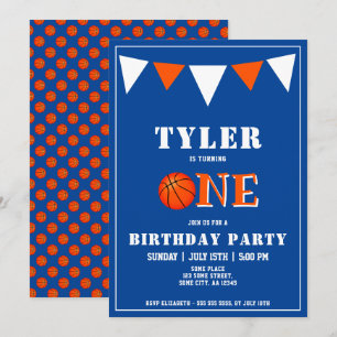 Invitation Joyeux 1er Anniversaire au Petit Basketball Bleu A