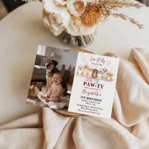 Invitation Joyeux 1er anniversaire au petit garçon au chiot m