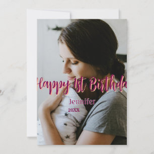 Invitation Joyeux 1er anniversaire enfant bébé mère rouge ora