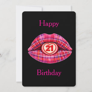 Invitation Joyeux 21e Anniversaire Ecossais Tartan Lèvres Mig