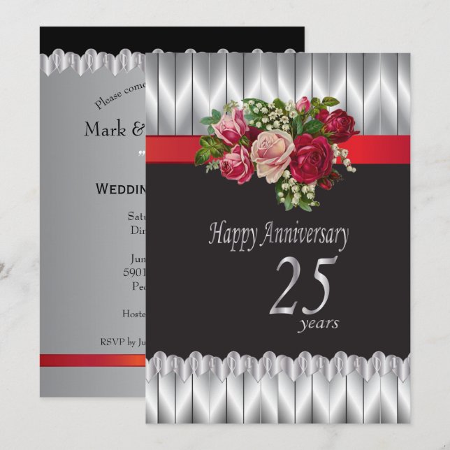 Invitation Joyeux 25 ans de mariage d'argent (Devant / Derrière)
