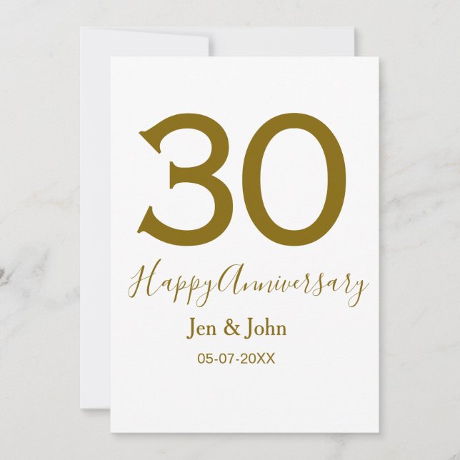 Invitation Joyeux 30e anniversaire nom date lettres dorées gr (Devant)