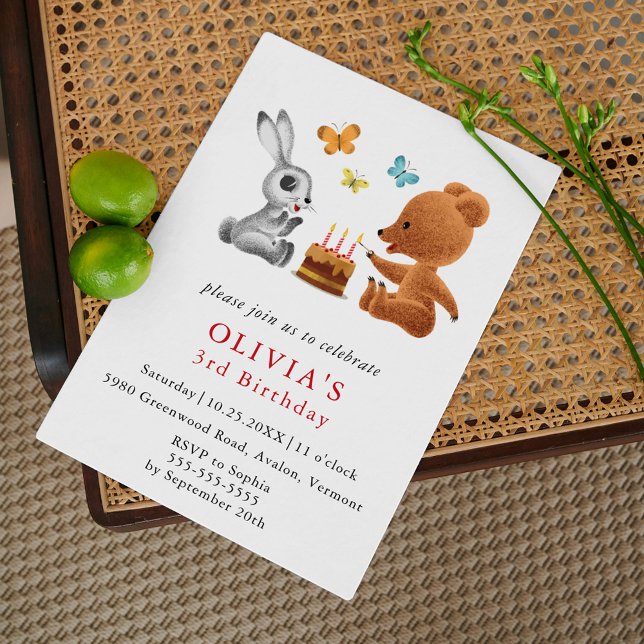 Invitation Joyeux 3e anniversaire Teddy Bear Bunny Cake (Créateur téléchargé)
