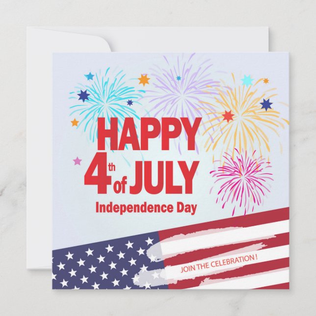 Invitation Joyeux 4 juillet Fêtes Indépendance Personnaliser (Devant)