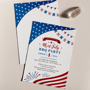 Invitation Joyeux 4 juillet rouge blanc et bleu patriotique