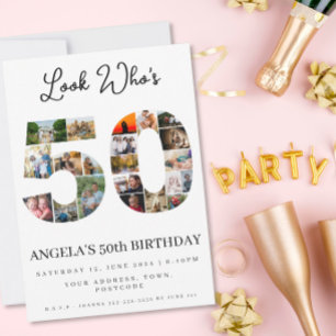 Invitation Joyeux 50e anniversaire Collage photo or et blanc