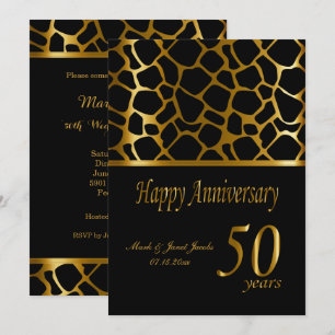 Invitation Joyeux 50e anniversaire d'or Motif Giraffe